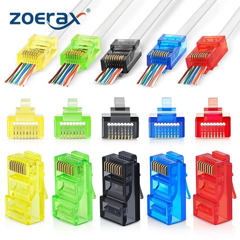 ZoeRax RJ45 Cat6 Pass Through Connectors - Set of 100, EZ Crimp Modular Plugs for UTP Network Cable  ourlum.com Mix Colors 100pcs CHINA