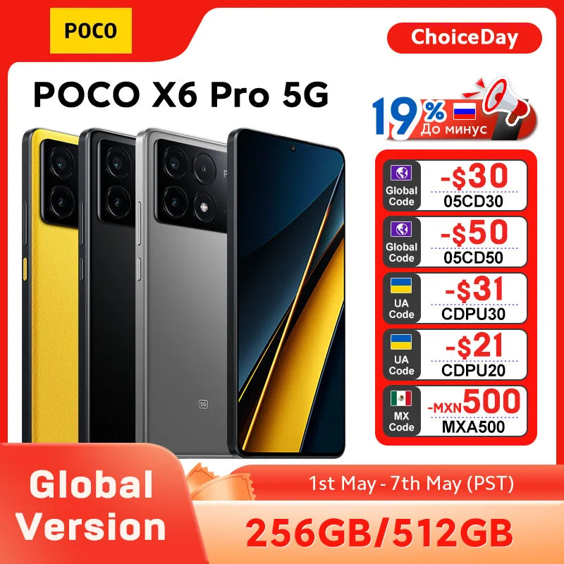 POCO X6 Pro 5G Global Version Smartphone Dimensity 8300-Ultra 6.67" 1.5K Flow AMOLED DotDisplay 64MP 67W NFC 67W turbo charging