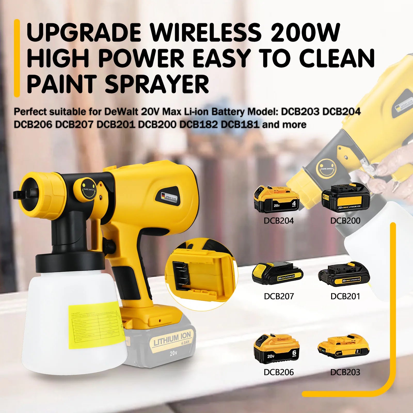 Cordless HVLP Electric Spray Gun for DeWalt 20V - 1000ML Paint Sprayer