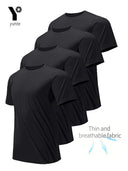 Round Neck T-Shirt 4-Pack Black Ultra-Light Men's Quick Drying Breathable Sweat-Absorbent Shirt Suitable for Fitness Gym and Run