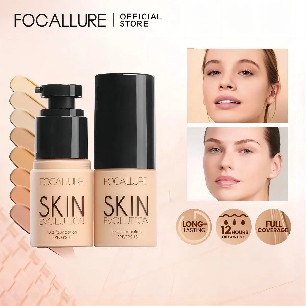 FOCALLURE Waterproof Matte Face Liquid Foundation Full Coverage Concealer Whitening Face Makeup Base Cream Cosmetics for Women  ourlum.com   