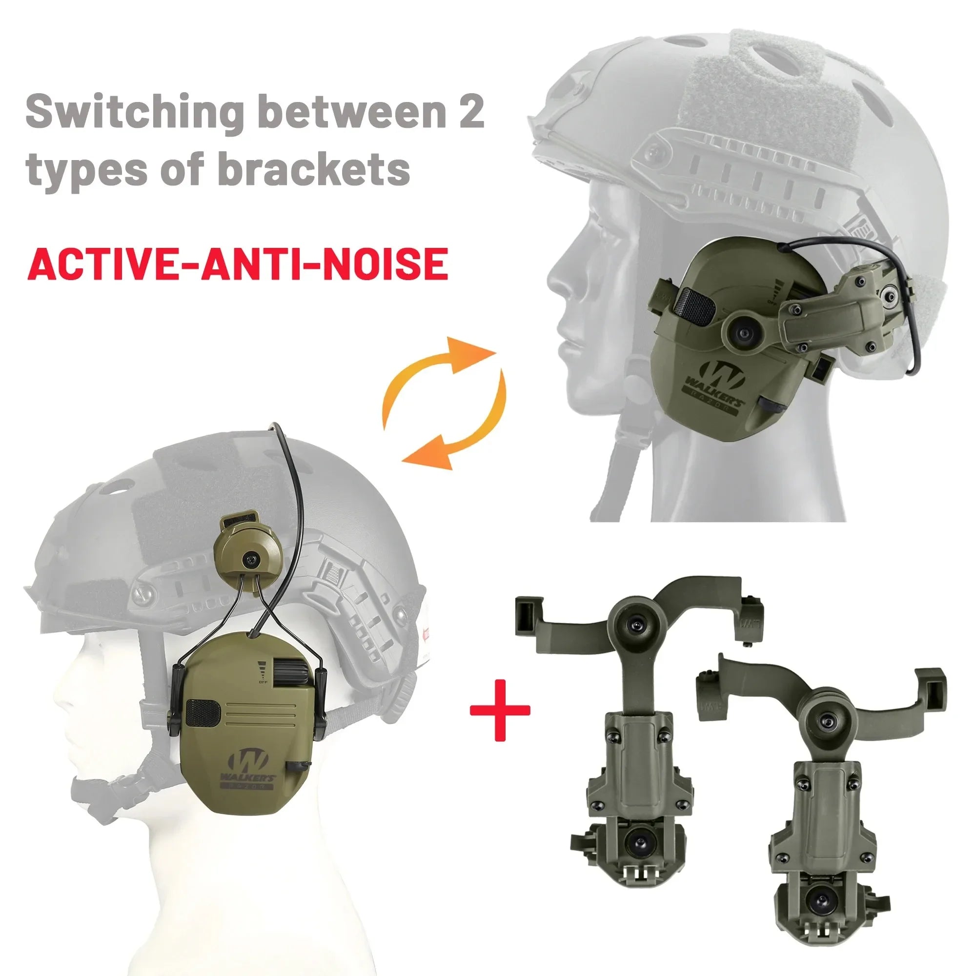 New Walker Electronic Shooting Headset Helmet Mounted Version Earmuff Hunting Shooting Noise Cancelling Headphone With Bracket