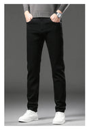 Winter Fleece Thick Warm Men's Slim Straight Denim Pants