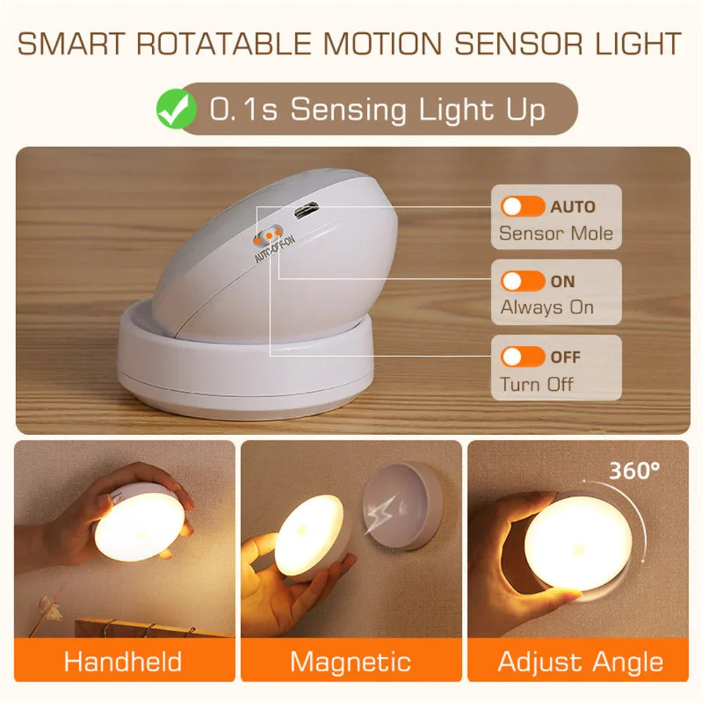 360° Rotatable Rechargeable Motion Sensor LED Night Light - Wireless Closet Wall Lamp  ourlum.com   