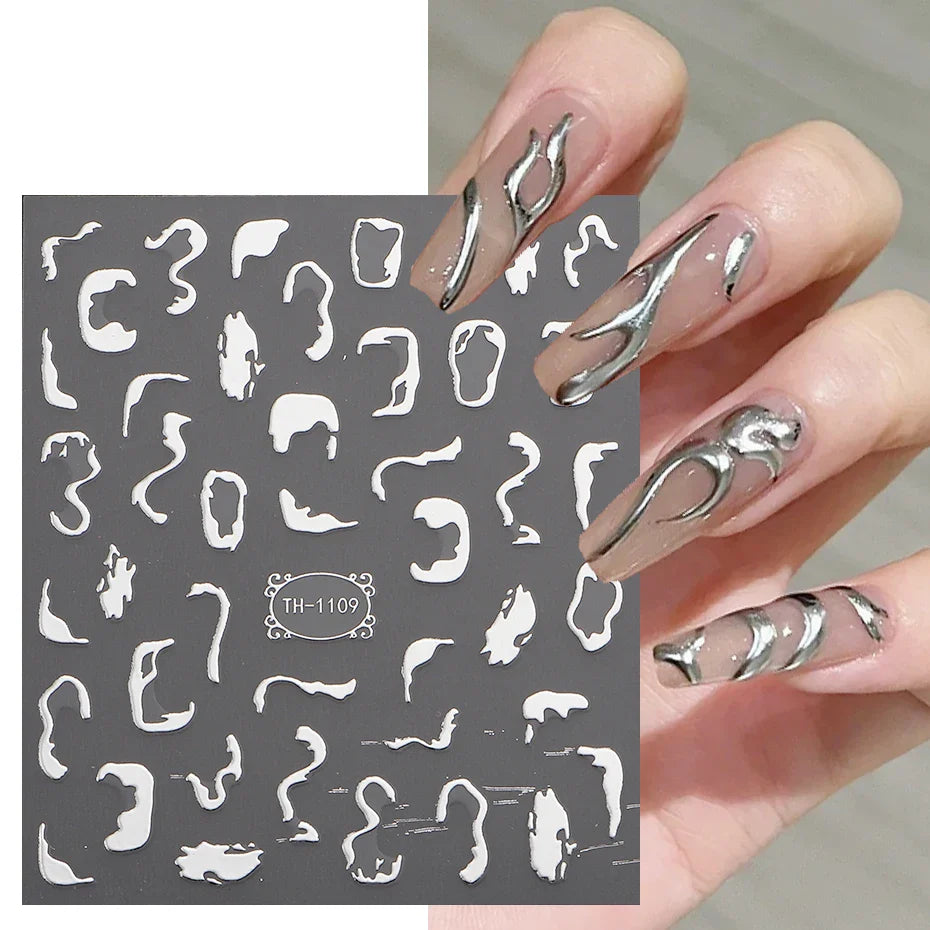 Metallic 3D Nail Art Decals - Silver and Gold Design Palette