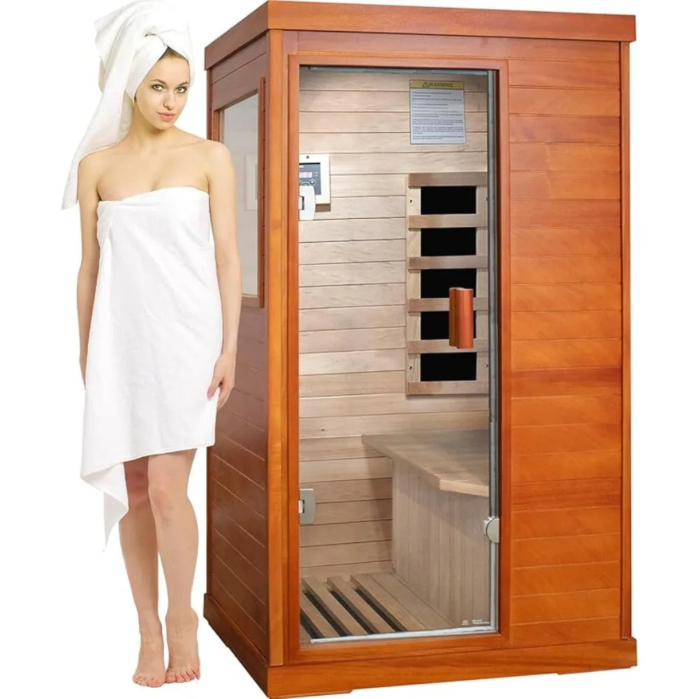 Compact Infrared Sauna for One with Bluetooth Speakers - Indoor Wooden Spa Room