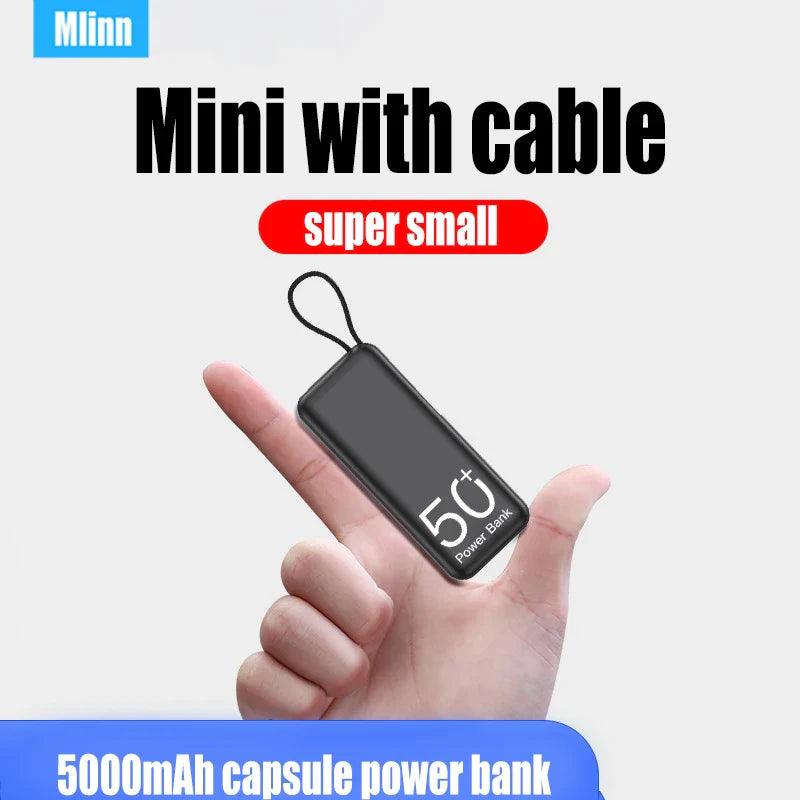 5000mAh Portable Power Bank Built in Cable External Spare Battery Pack Mini Powerbank For iPhone 14 13 Samsung S22 Xiaomi 12S