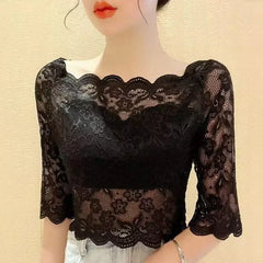 Elegant Black White Lace Blouse: Stylish Summer Fashion Choice