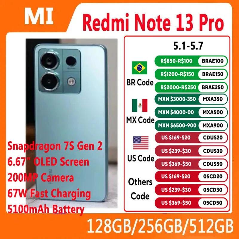 Xiaomi Redmi Note 13 Pro 5G Smartphone with 200MP Camera, Snapdragon 7s, 6.67" 120Hz Display, and 5100mAh Battery