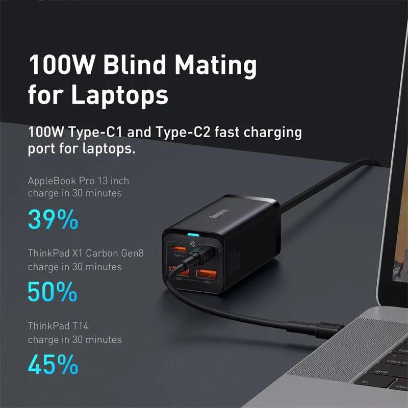 Baseus GaN3 100W 4-Port Desktop Charging Station for iPhone, Huawei, Xiaomi, MacBook, Laptop - Rapid Charge and Safety Features  ourlum.com   