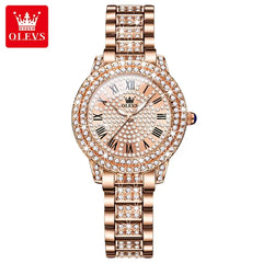 OLEVS Women's Rose Gold Diamond Watch: Elegant Waterproof Timepiece