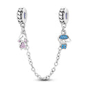 New Silver Plated Safety Chain Pink Cat Moon Star Charm