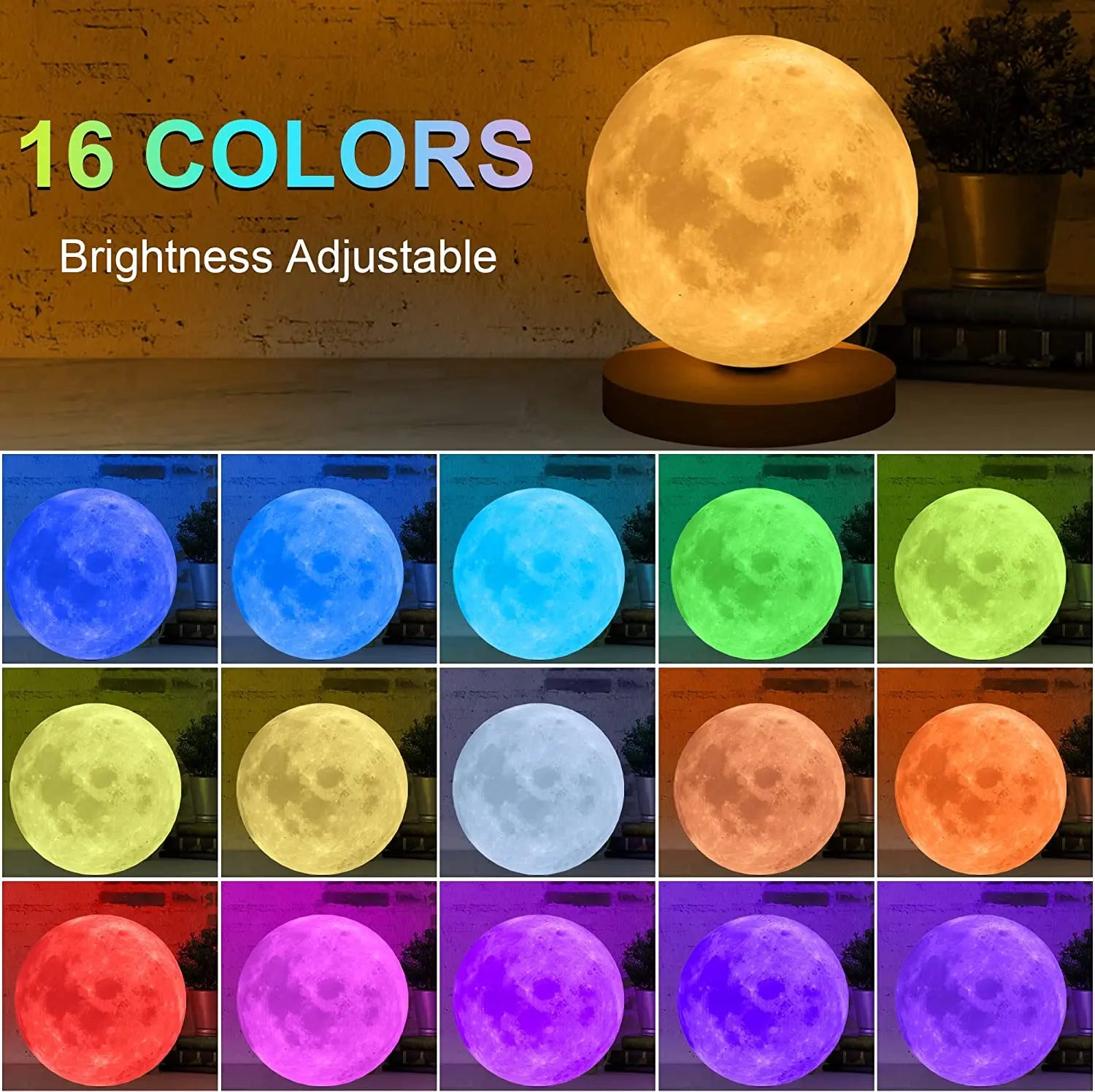 16 Colors Creative 3D Led Moon Night Lamp 360° Rotating Lunar Night Light for Home Office Room Touch Control Desktop Moon Lamp  ourlum.com   