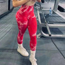 Trendy Tie-Dye High Waist Yoga Leggings for Women with Booty Lift  ourlum.com red S 