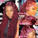 Burgundy 99J Deep Wave Lace Front Wig for Glamorous Look