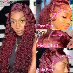 Burgundy 99J Deep Wave Lace Front Wig - 13x4 HD Transparent Human Hair for Glamorous Style