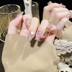 Butterfly Pink Press-On Nails Set: Charming Beauty Tools Included