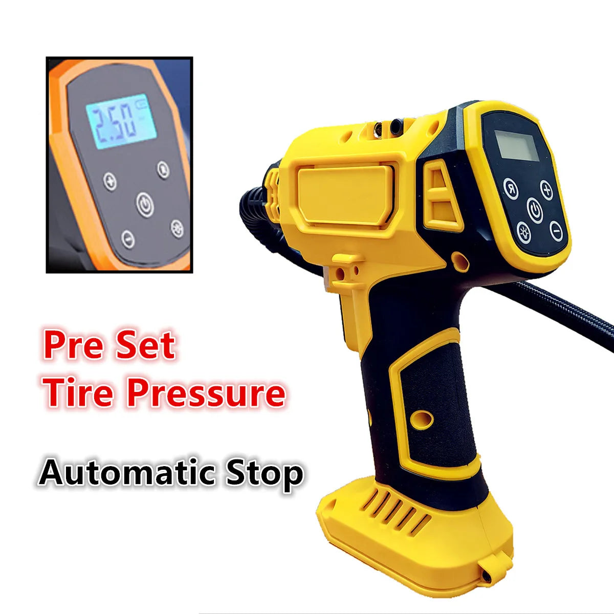 DeWALT Cordless Tire Inflator with Digital Gauge for Cars & Bikes - Automatic Pump