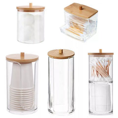 Bamboo Lid Acrylic Bathroom Organizer: Stylish Space-Saving Stackable Storage