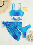 Ombre Lace Up Bikini Swimsuit & Beach Skirt Set 2023