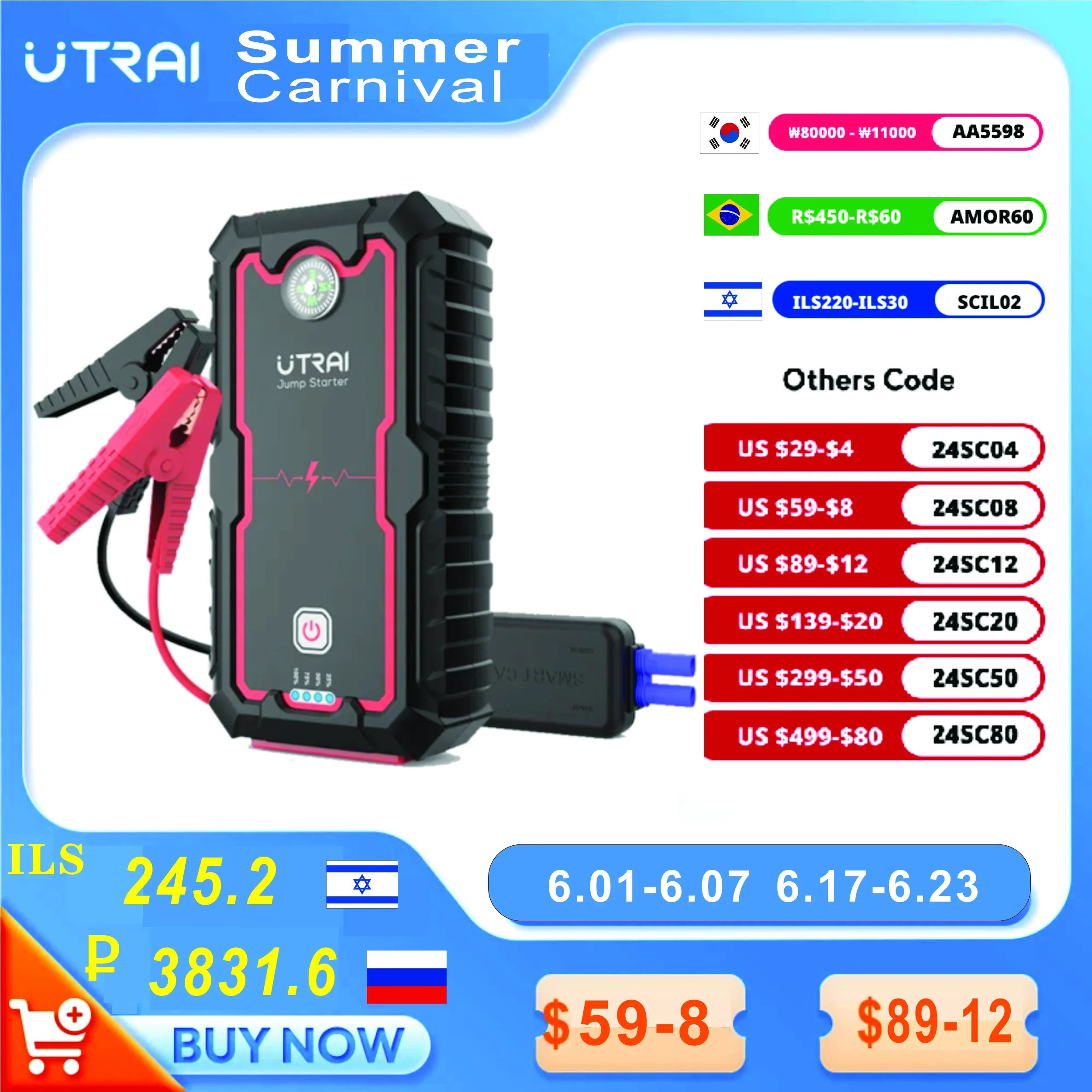 UTRAI 2000A Jump Starter Power Bank Portable Charger Starting Device For 8.0L/6.0L Emergency Car Battery Jump Starter  ourlum.com   