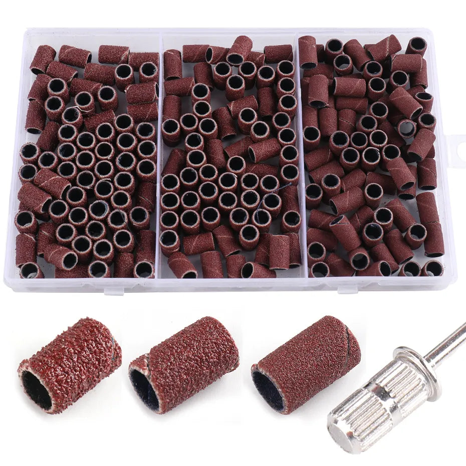 210pcs/Box Sanding Cap Bands For Electric Manicure Machine 180/120/80 Grit Nail Drill Grinding Bit Files Pedicure Tool Set  ourlum.com   