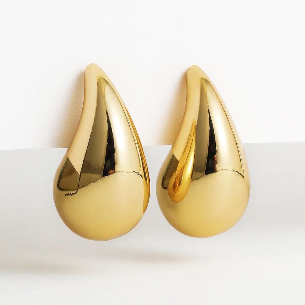 Vintage Gold Plated Stainless Steel Teardrop Earrings for Women - Trendy Lightweight Hoops  ourlum.com Gold  