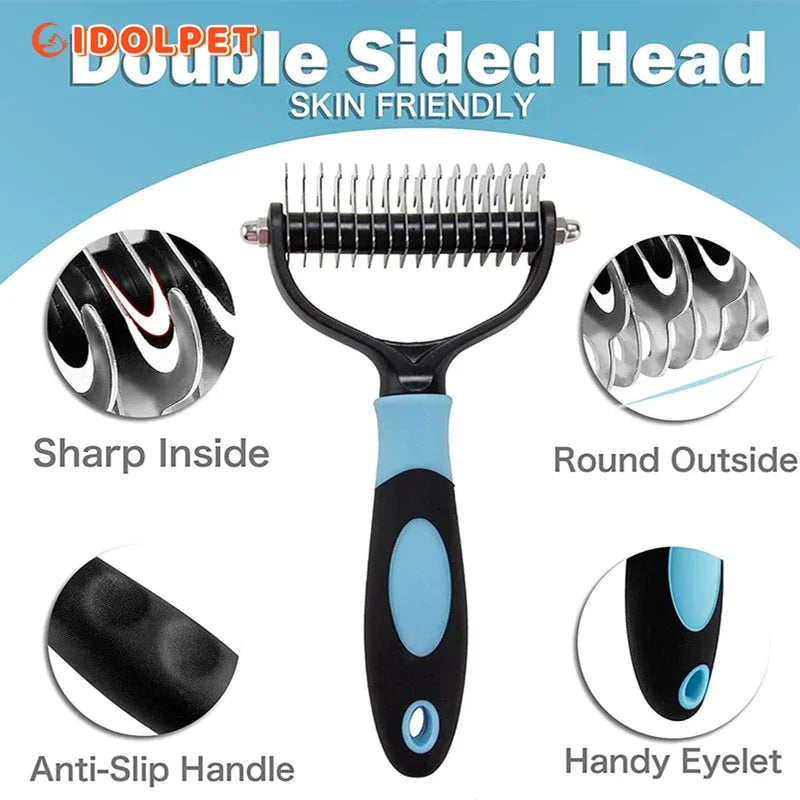 Pet Deshedding Brush: Dual-Sided Professional Grooming Tool for Cats and Dogs  ourlum.com   