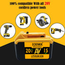 High-Capacity 20V 15Ah Lithium Battery for DeWalt Tools