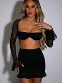 Mesh Seduction Set: Strapless Crop Top And Mini Skirt