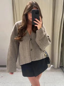 Chic Wool V Neck Coat For Women Elegant Office Jacket