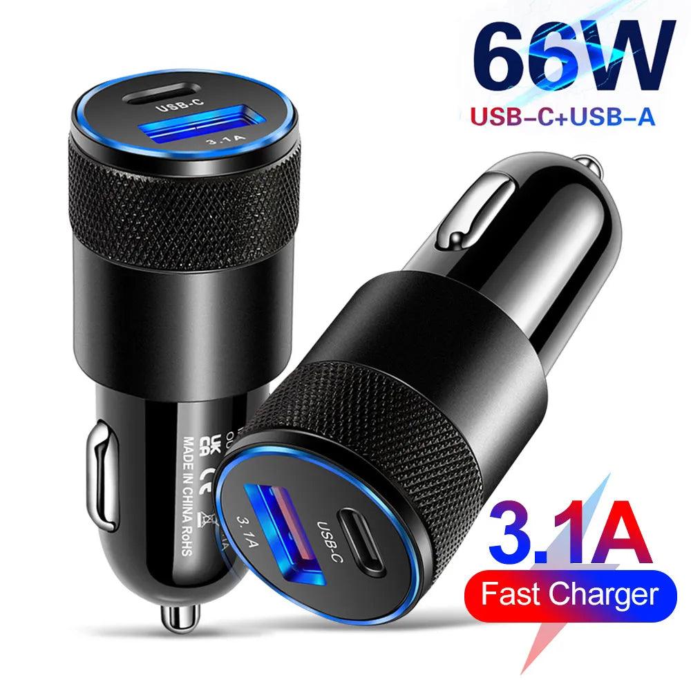 66W USB Car Charger with Type C Fast Charging for Xiaomi Huawei PD & More - Car Adapter with Cigarette Lighter Socket  ourlum.com   