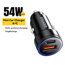 Essager USB Car Charger: Dual-Port Fast Charging for iPhone and Android  ourlum.com 54W Black A TO C  