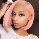 Vibrant Pink Bob Lace Front Wig With Blonde Straight Hair