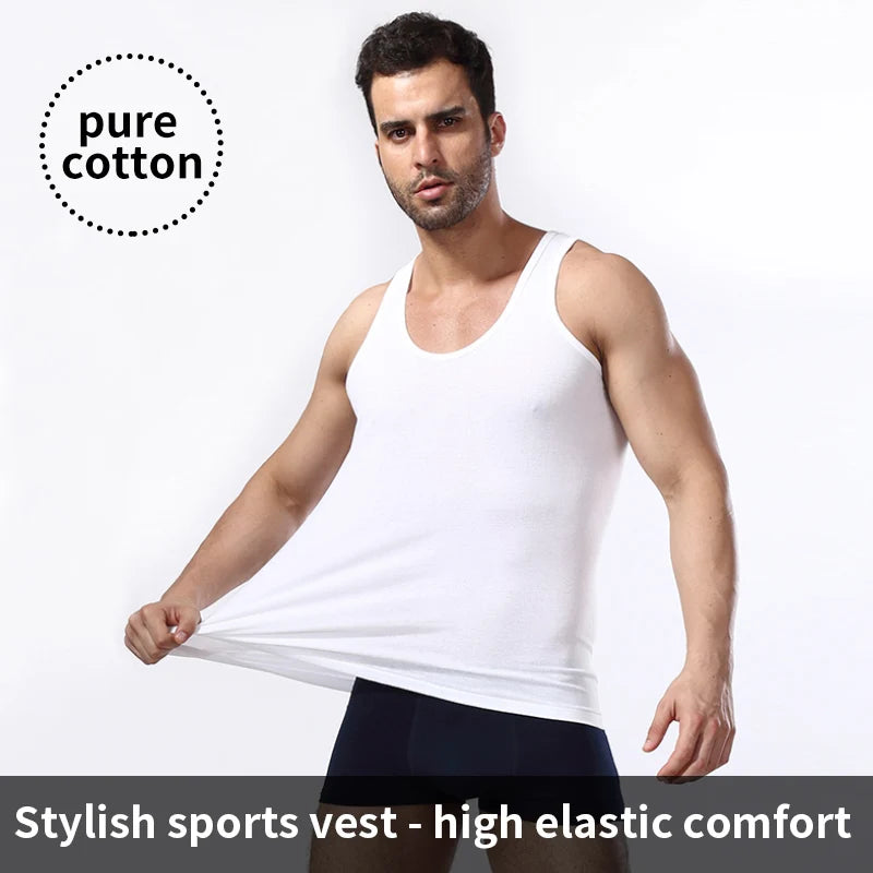 Men's Cotton Sleeveless Training Vest - Solid Color Casual Tank Top for All Seasons