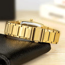 Square Luxury Men's Watch with Automatic Date Display Stainless Steel Gold Quartz Wristwatch  ourlum.com   