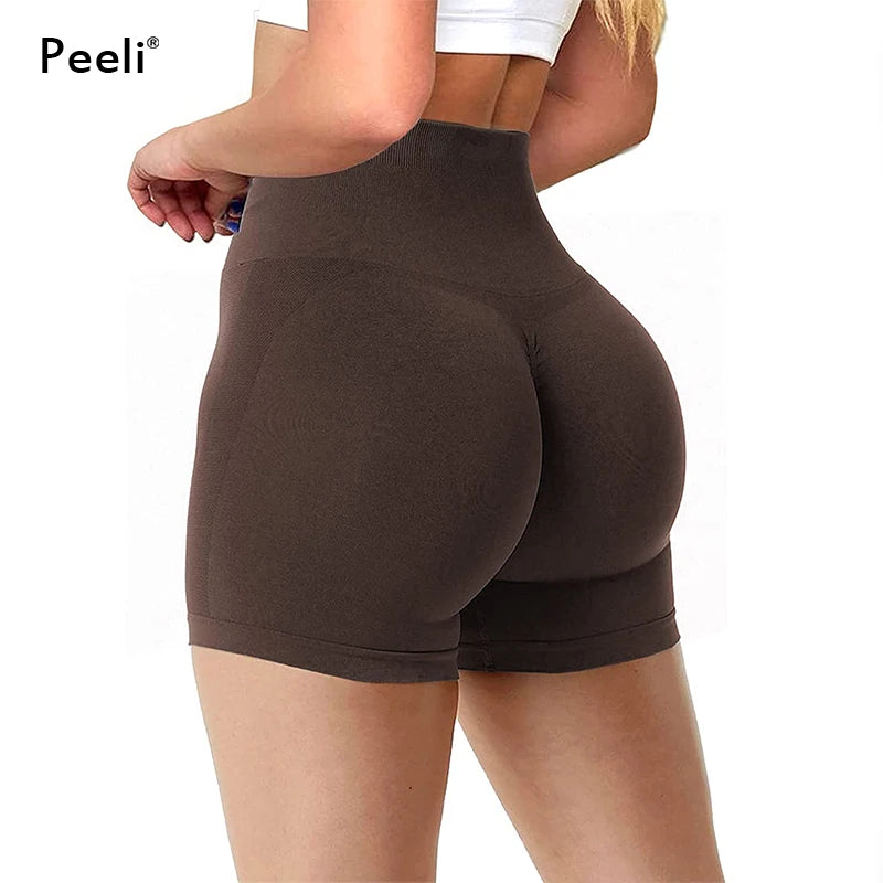 High Waist Scrunch Butt Seamless Yoga Shorts for Women - Push Up Athletic Gym Workout Bottoms