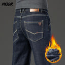 HIQOR Winter Fleece Thick Jeans Men Business Casual Pants