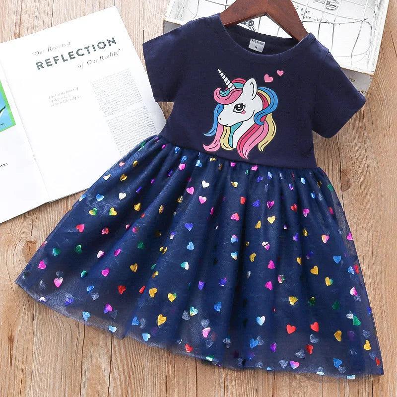 Enchanting Unicorn Princess Summer Dress for Girls Ages 2-6  ourlum.com Navy 2T 