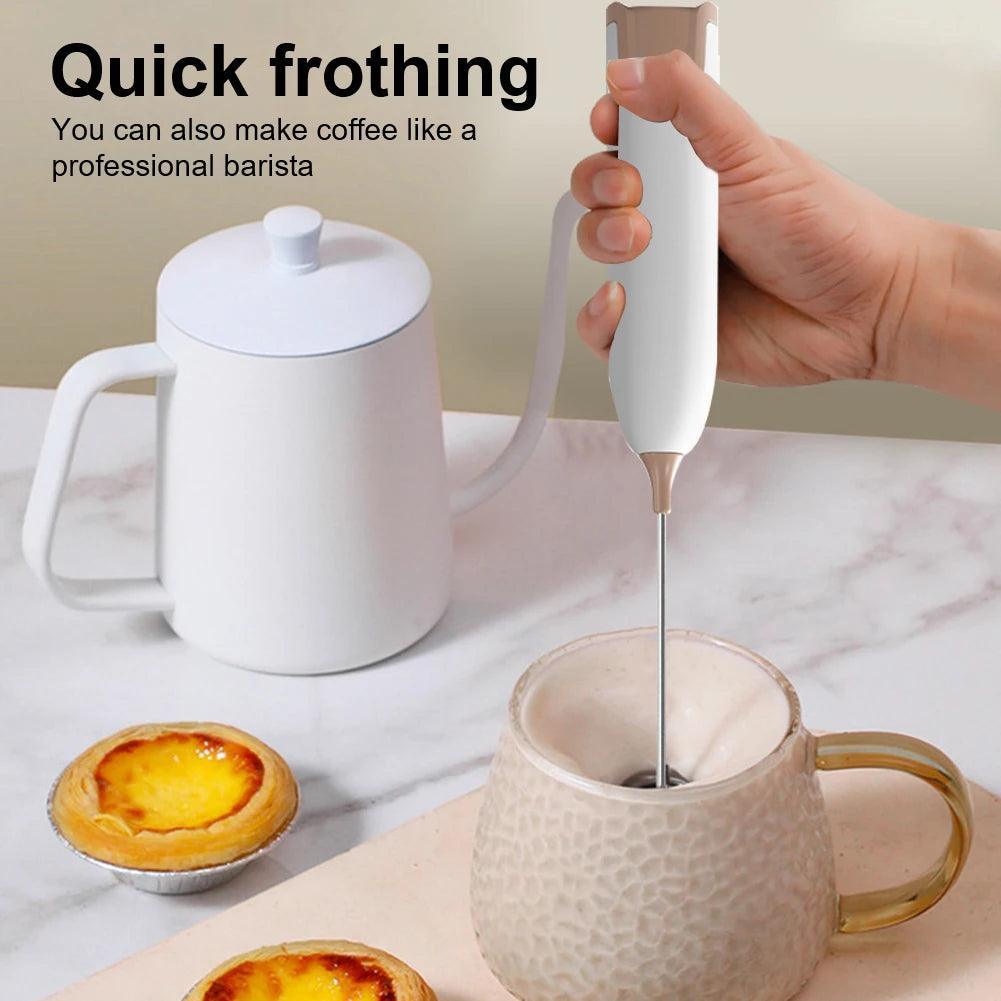 Electric Milk Frother with Stainless Steel Whisk - Powerful and Portable Dairy Frother for Coffee, Cappuccino, and More  ourlum.com   