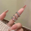 Elegant Geometric Hollow Silver Rings Stylish Vintage Jewelry