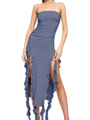 Elegant Strapless Ruffle Midi Dress Beach Party Essential