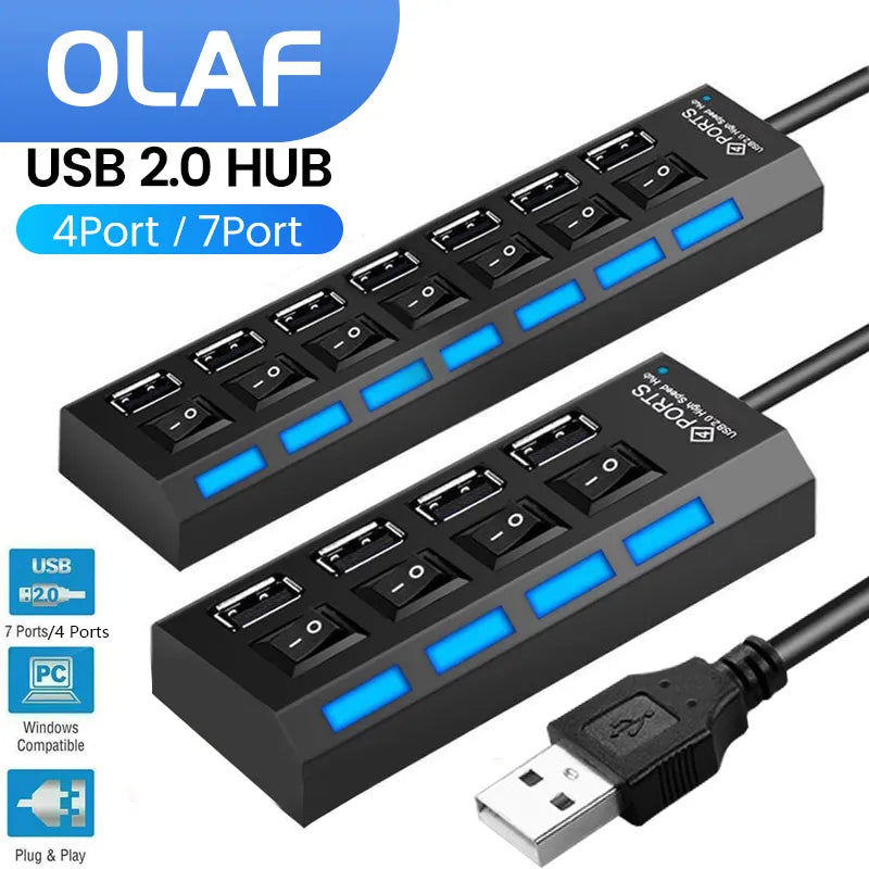 OLAF USB Hub 2.0 - Expand Your Connectivity with 4/7 Port Multi Expander & Switch功能 Multi USB Splitter Hub  ourlum.com   