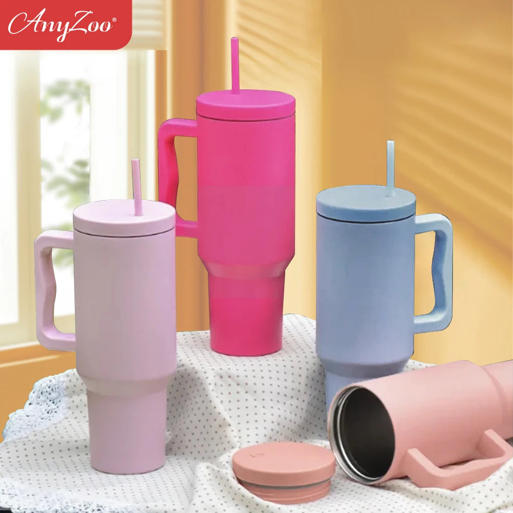 40oz 1200ML High Quality Insulated Tumbler with Handle Straw Double Wall Thermal Iced Travel Cup Coffee Cup Perfect Gift