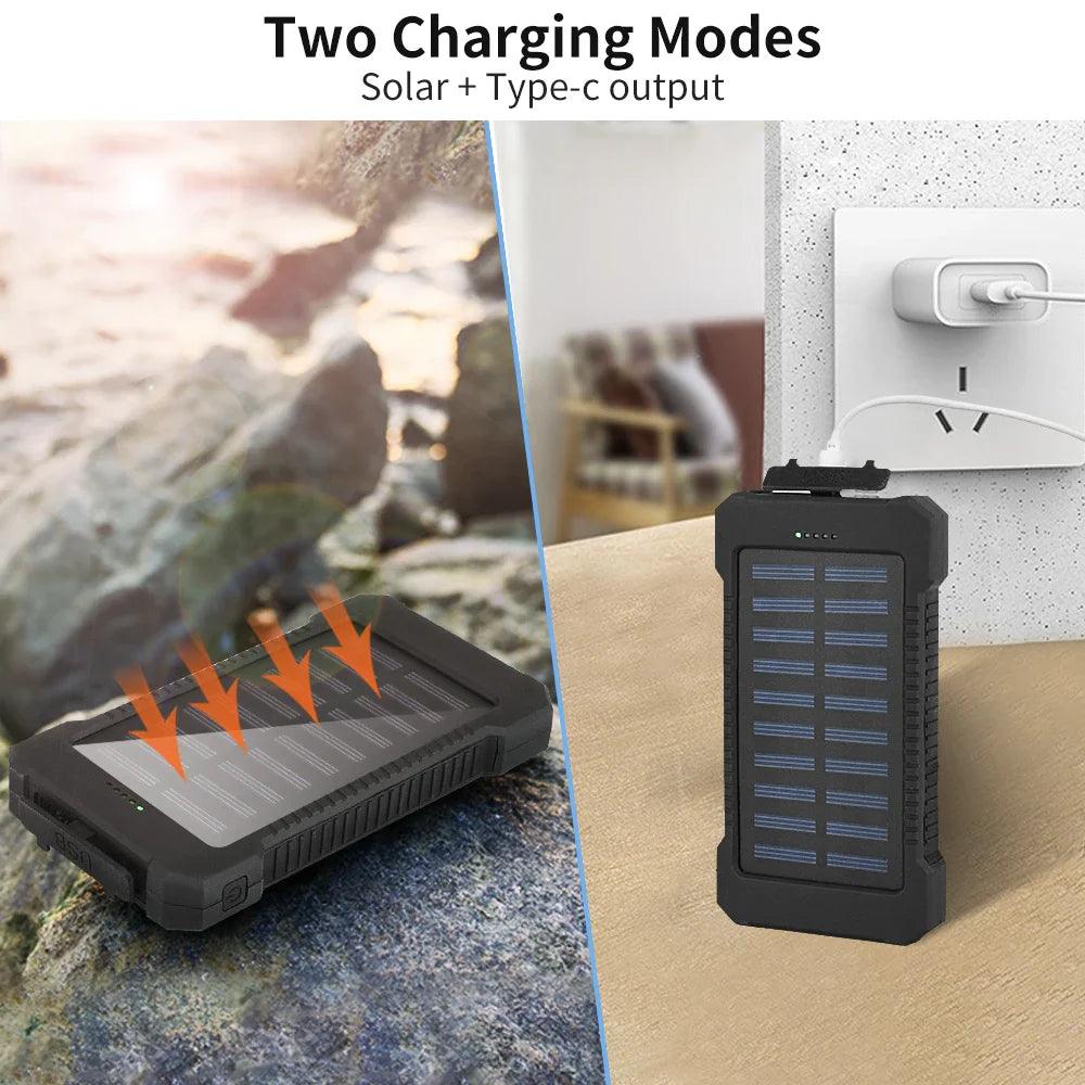 30000mAh Solar Power Bank Solar Panel Powerbank Waterproof USB Battery Charging LED External Charger For iPhone Samsung Phone  ourlum.com   