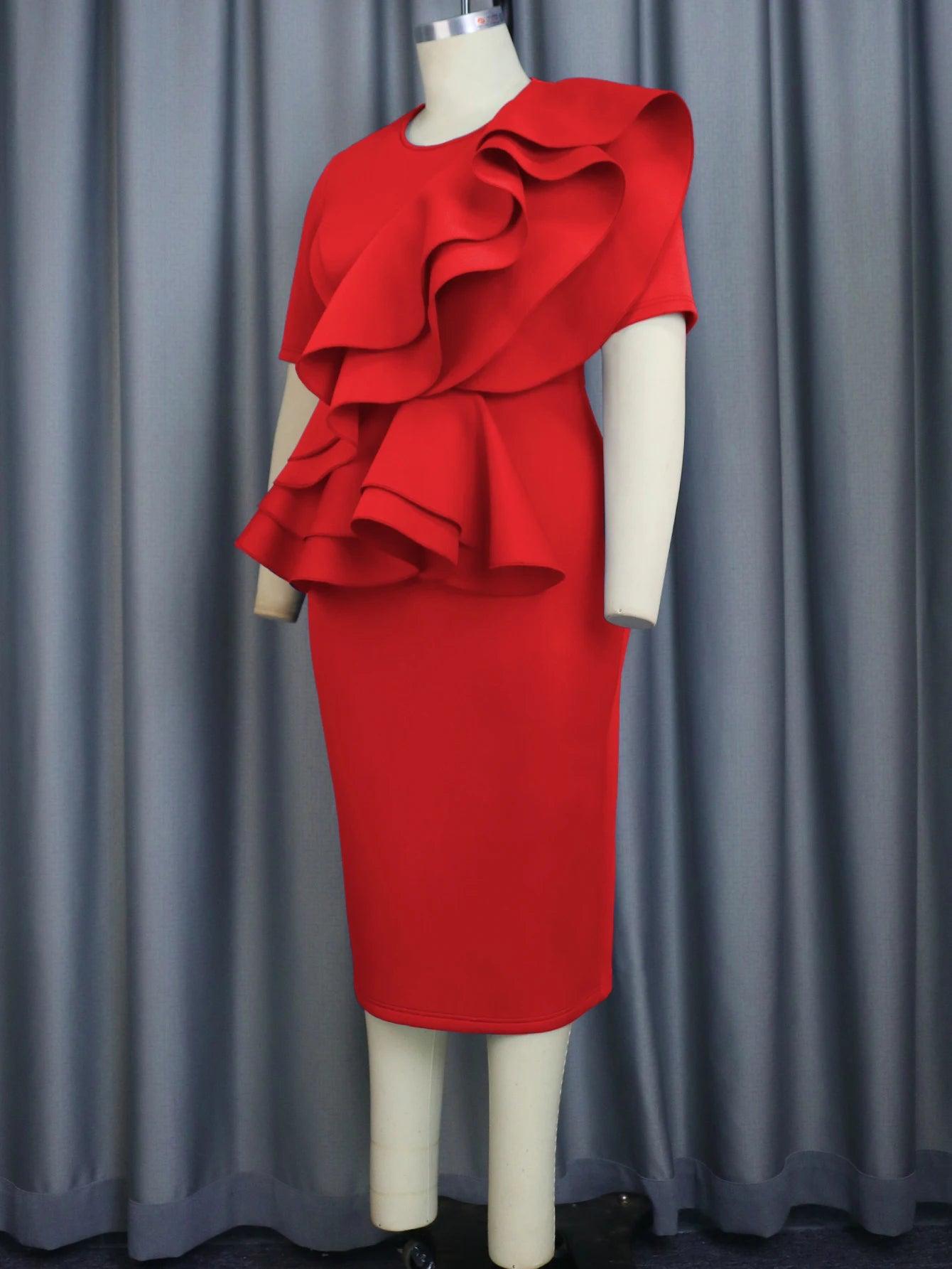 Elegant African Peplum Party Dress for Women - Stylish Red Gown for Celebrations  OurLum.com   