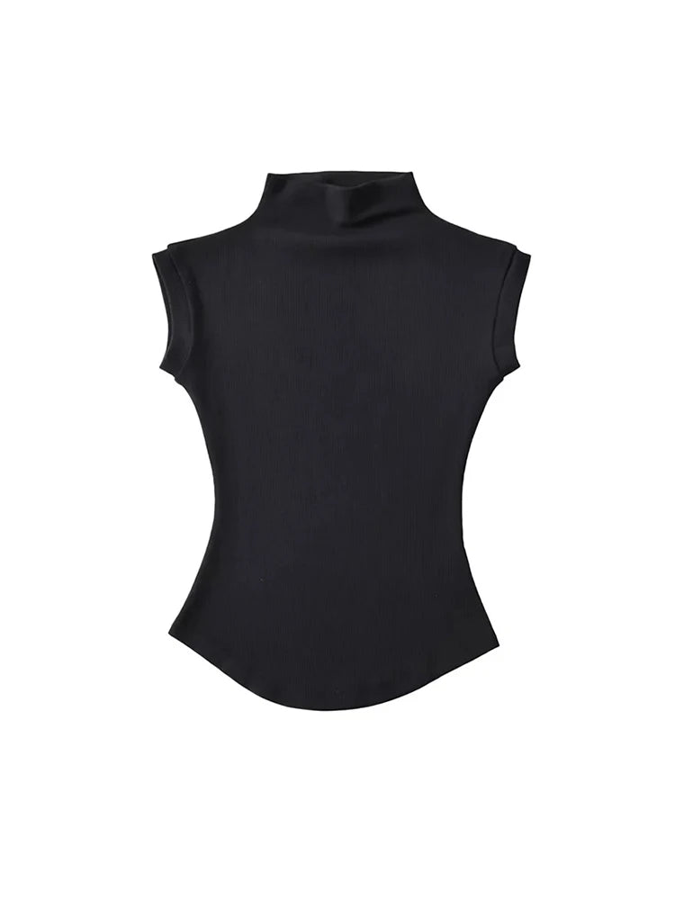 Sleek Sleeveless Turtleneck Top for Women - Chic Streetwear Fashion  ourlum.com   