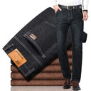 2023 Winter Men Black Blue Straight Stretch Denim Pants