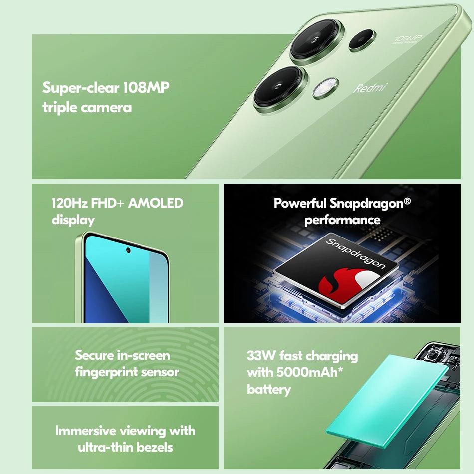 Xiaomi Redmi Note 13 4G Smartphone with 108MP Triple Camera, 120Hz AMOLED Display, Snapdragon 685, and 33W Fast Charging