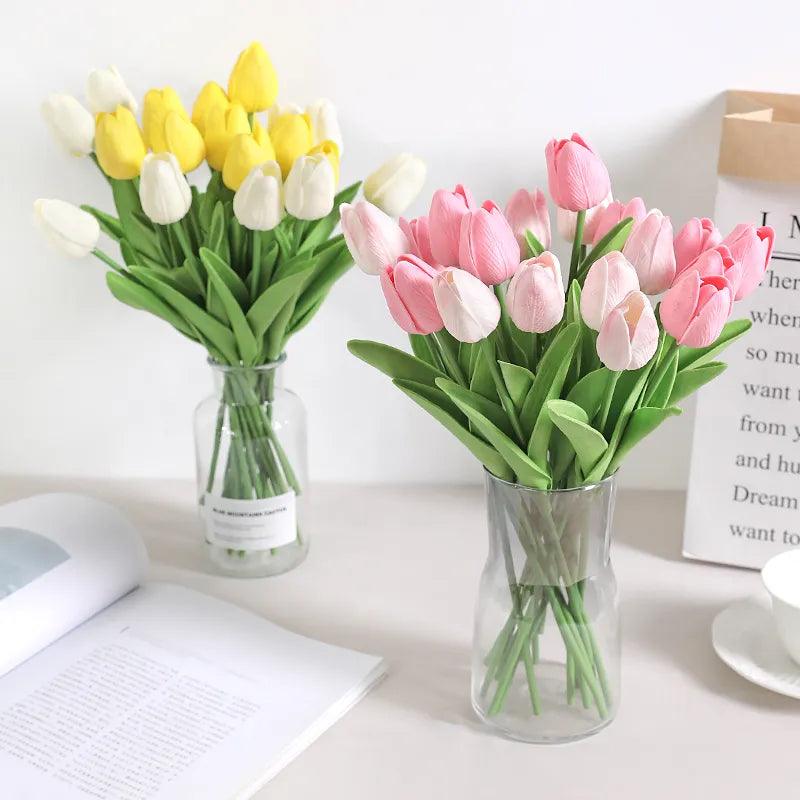 Artificial Tulip Bouquet: Vibrant Wedding Home Garden Vase Decor  ourlum.com   